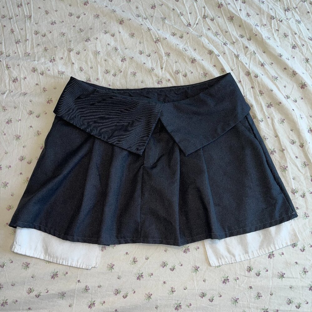 Blue Mini Skirt Fold Over Waist Band Exposed Pockets HELSA Inspired Size Small